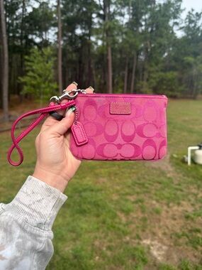 Coach Hot Pink Signature Wristlet with Detachable Strap